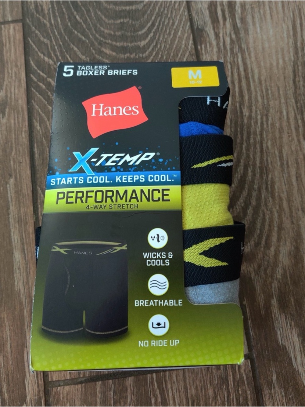 Hanes X-Temp Performance boys Boxer Briefs - Black, Yellow, Blue sz 10/12